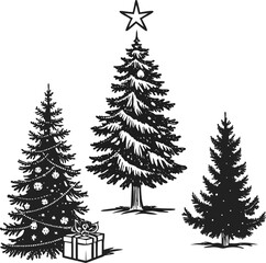 Flat Christmas Tree with Hanging Baubles and Star Topper.