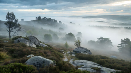 Thick Fog Blanketing a Highland Plateau