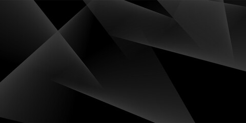 Fototapeta premium Modern black white abstract background. Minimal. Gradient. Dark grey banner with geometric shapes, lines, stripes, triangles. Design. Futuristic. Cut paper or metal effect. Origami, mosaic, geometry.