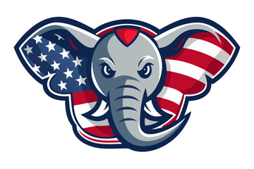 Angry elephant head with american flag ears