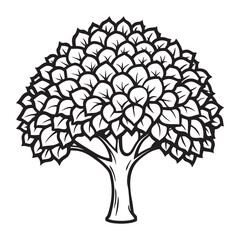 Stylized soursop fruit tree illustration with vibrant green leaves and tropical fruit elements