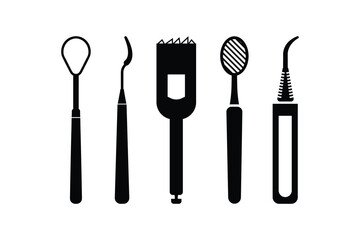 Dental Instruments and Dentist Tools Vector Set, Set of Dental Clinic Line Art Icons, Dentistry and Stomatology Equipment Vector Collection