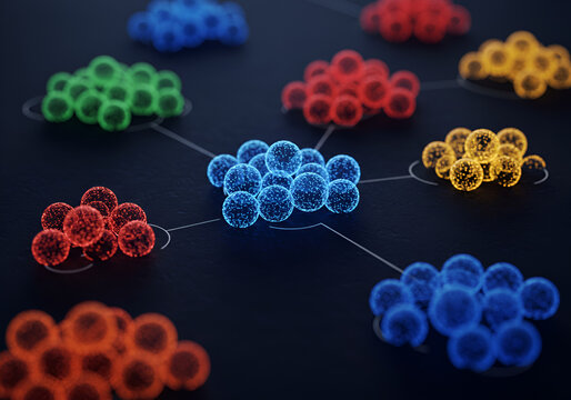 3D Render of Audience Segmentation with Clustered Glowing Spheres