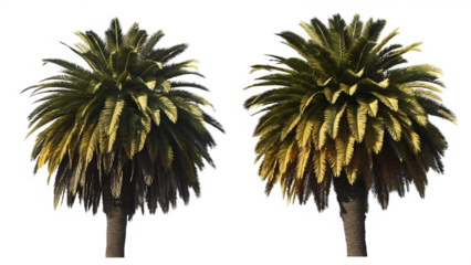 Two canary island date palms isolated on a transparent background palm trees tropical