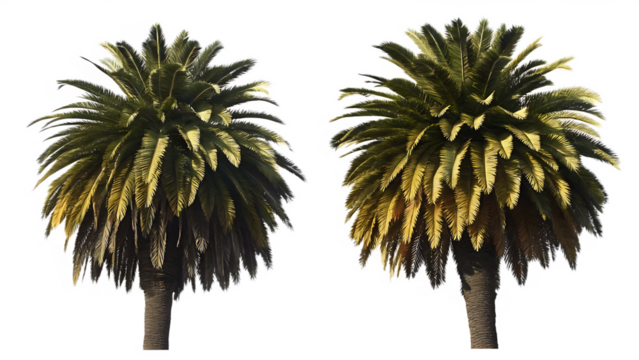 Two canary island date palms isolated on a transparent background palm trees tropical