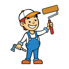 A skilled handyman painting the front of a house with precision, holding a brush and ladder, adding fresh color and care to the exterior for a clean, vibrant look.
