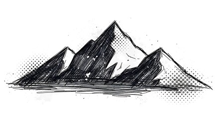 Fototapeta premium Hand-drawn Mountain Range with Comic Book Style Halftone Effect