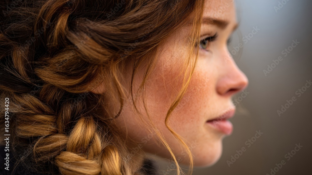Poster close-up of a side braid showcasing natural tones with a soft blurred background for a serene and tr
