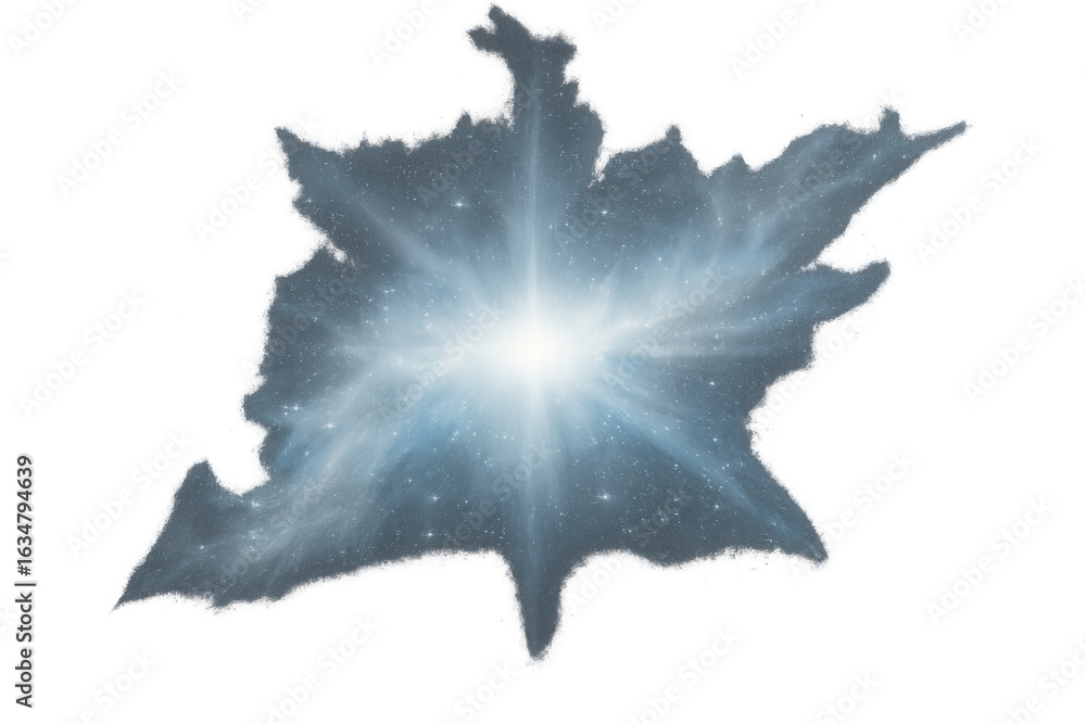 Poster star cluster exploding in a blue nebula galaxy creating a bright light, with transparent background