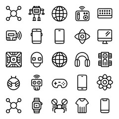 Technology and Science Icons Line Art Set robot globe