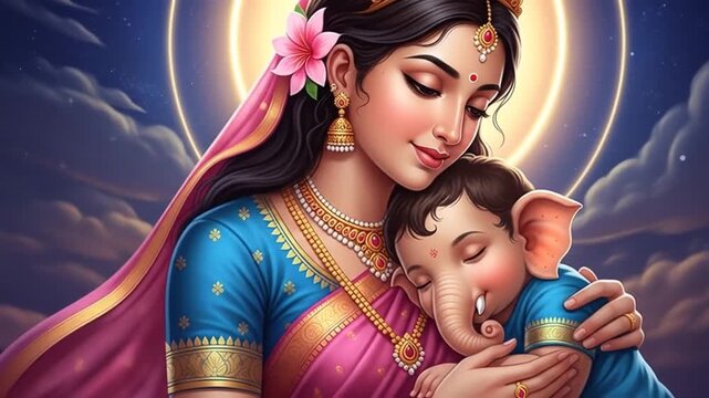 Lord Ganesha and goddess Parvati.