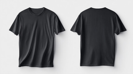 Flat t-shirt mock-up in flat apparel layout. Wrinkle-rich short sleeve design for casual attire. Front and back views with branding potential.