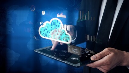 Cloud computing, cloud strategy, and cloud technology transforming digital infrastructure with...