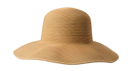 A tan straw hat with a wide brim on black background png, transparent, white background, ai generated, 