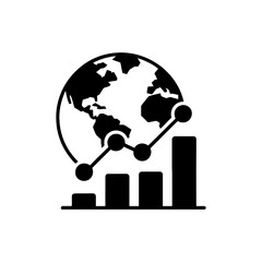 Global economy growth icon with world map and stock market chart.