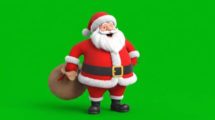 Santa Claus joyfully delivering gifts with a sack full of presents on chroma green background - Powered by Adobe