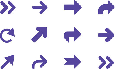 Assorted Vector Arrows Illustrating Direction and Navigation Capabilities, Showing Different Styles, including Curved, Angled, and Straight Arrows in a Row