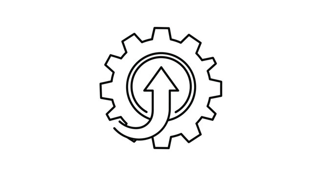 Vector art of a gear with an upward arrow indicating progress and improvement in a business or technological process, isolated on white background