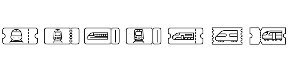 Train ticket vector icon set. Electric train ticket illustration sign collection. Ticket symbol. Public transport ticket logo.
