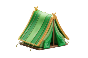 Green camping tent isolated on transparent background in 3D render style