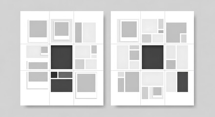 Modern Wall Display with Geometric Shapes and Empty Frames