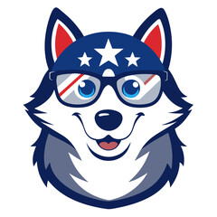 Patriotic husky wearing glasses with stars and stripes
