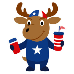 Fototapeta premium Patriotic moose holding american themed drinks