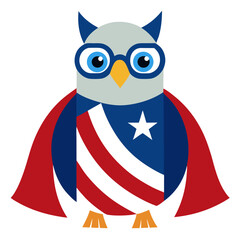 Patriotic owl wearing glasses and a star spangled cape