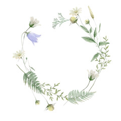 Fototapeta premium Watercolor Wildflower Wreath Clipart