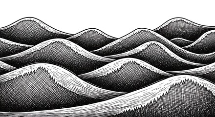 Monochrome Wave Pattern Abstract Art Illustration