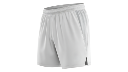 A pair of white athletic shorts for training and fitness, isolated on a clean background
