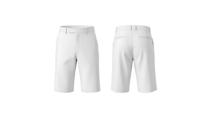 Blank white casual shorts mockup, isolated front and back view for apparel design