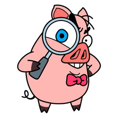 Pink pig cartoon character illustration on white background, animal mascot design, kawaii character, cartoon clipart with various expressions