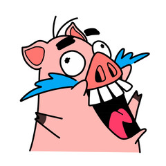 Pink pig cartoon character illustration on white background, animal mascot design, kawaii character, cartoon clipart with various expressions