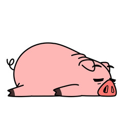 Pink pig cartoon character illustration on white background, animal mascot design, kawaii character, cartoon clipart with various expressions