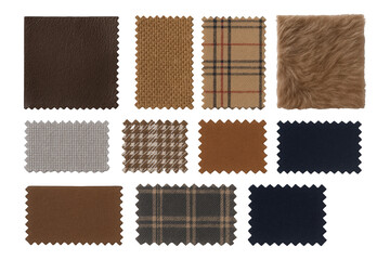Collection of Fabric Swatches Showcasing Diverse Textures, Patterns, and Rich Earth Tones for Interior Design and Fashion