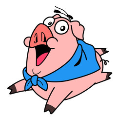 Pink pig cartoon character illustration on white background, animal mascot design, kawaii character, cartoon clipart with various expressions