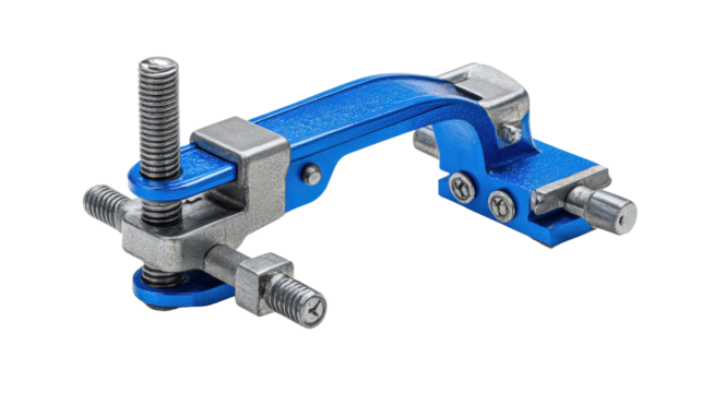 Industrial bench clamp with adjustable arm background isolated on a Transparent background, PNG file.