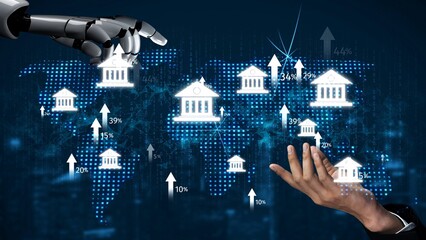 Online banking and digital banking innovation combining finance and technology, optimizing online...
