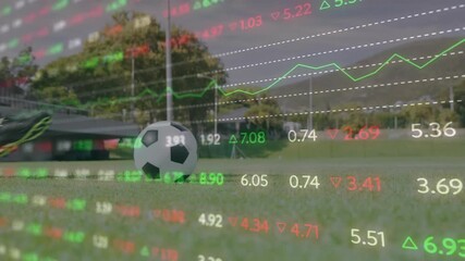 soccer player sweeping foot and kicking ball animating finance graph scrolling mixing sport visuals - Powered by Adobe