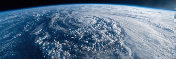 Powerful Hurricane Forming Over the Ocean Viewed From Space Showcasing Swirling Clouds and Atmospheric Dynamics in Bright Daylight