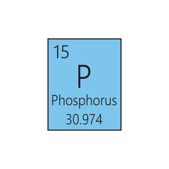P Phosphorus Non reactive metal Chemical Element Periodic Table. Simple flat square vector illustration, simple clean style Icon with molar mass and atomic number for Lab, science or chemistry class.
