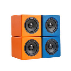 Obraz premium Four colorful cube speakers arranged in a square isolated on transparent background