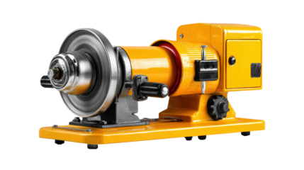 Industrial bench grinder with dual wheels and safety shield background isolated on a Transparent background, PNG file.