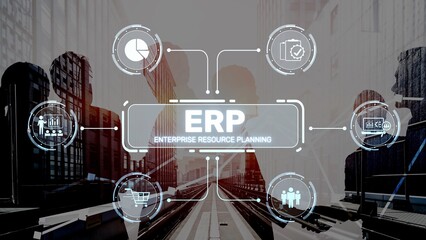 ERP platform visual showing centralized system for enterprise resource planning, improving...
