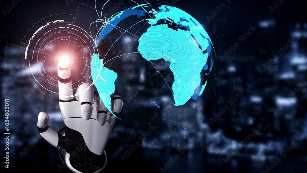 Poster ai supports global data exchange with intelligent infrastructure, virtual assistant visualizations, 