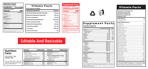 nutrition facts, nutrition fact template,  vitamin facts, supplement facts, vitamin facts level