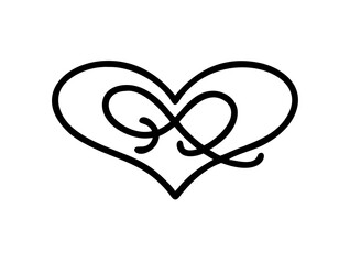 Calligraphic love heart sign. Vector Romantic illustration symbol join, passion and wedding. Calligraphy Design flat element of valentine day. Template for t-shirt, card, invitation