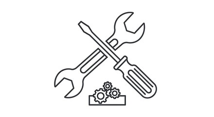 Simple Outline of Crossed Wrench and Screwdriver with Gears