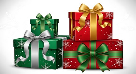 Stacked Christmas Gift Boxes with Festive Ribbons